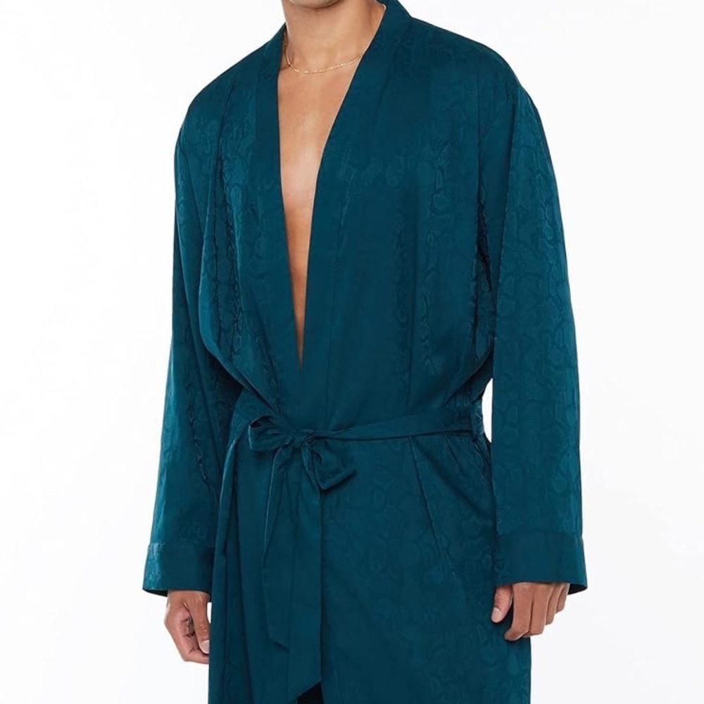 Savage X Fenty Robe XL Teal Satin Jacquard NWT (No Belt)